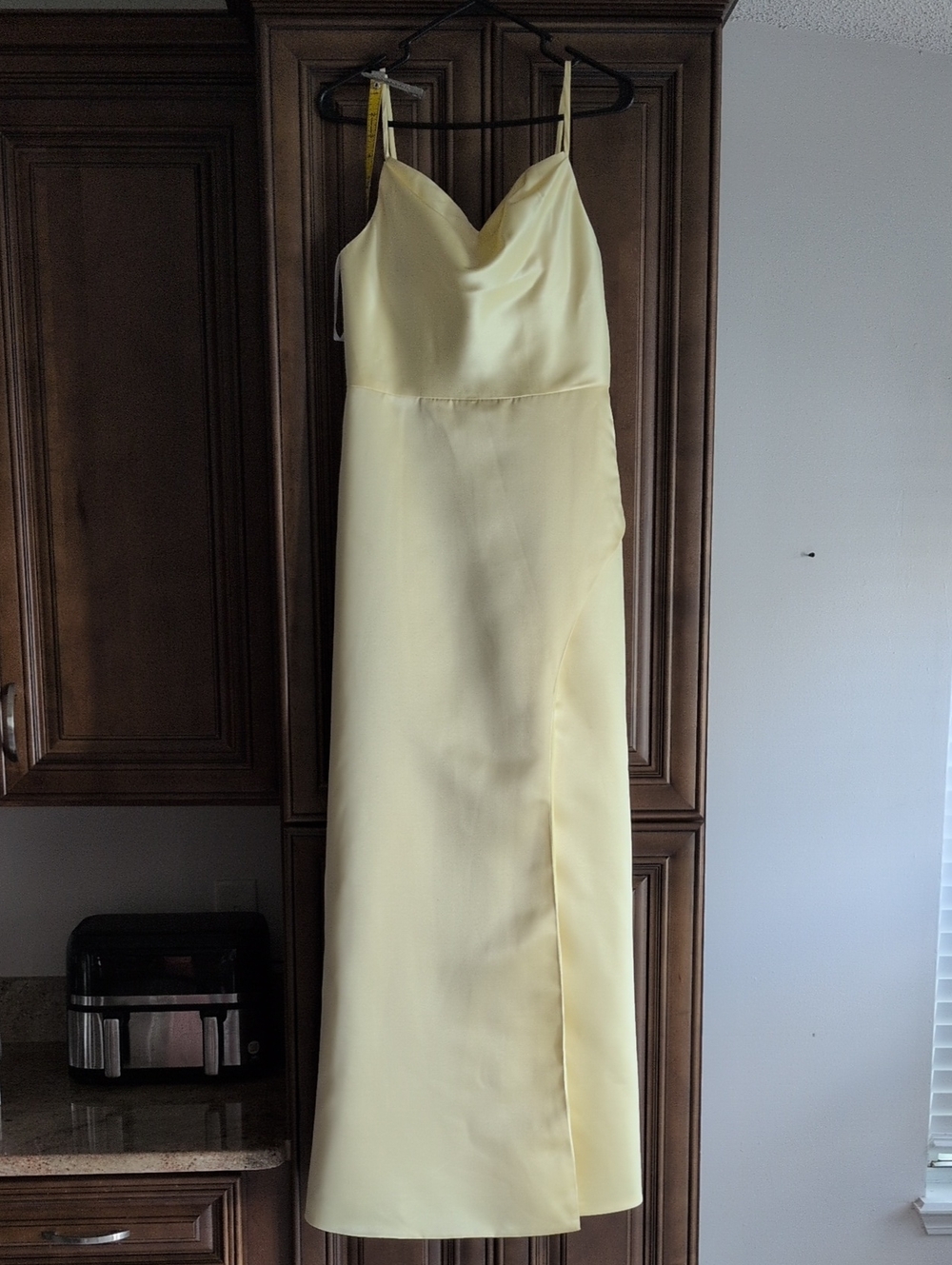 JJs House Pale Yellow Satin Maxi Slip Dress With Adjustable Straps Bridesmaids